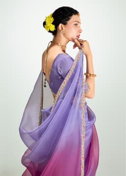 Lavender Organza Saree for Reception Wear