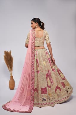 Ivory Banarasi Silk Wedding Lehenga With Paisley Motifs