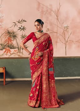 Red Bandhej Wedding Wear Georgette Saree