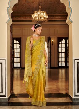 Mustard Yellow Soft Silk Embroidered Saree – Bridal Wear