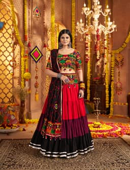 Black Red Viscose Cotton Navratri Lehenga Choli for Garba