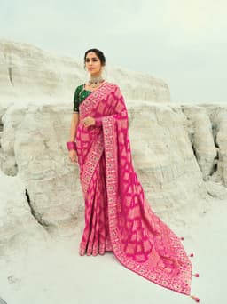Rani Georgette Bandhej Bridal Saree