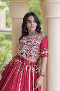 Maroon Double Ghera Lehenga for Navratri & Garba