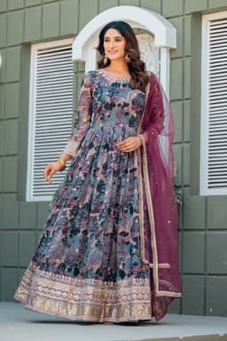 Wine Floral Anarkali Suit India