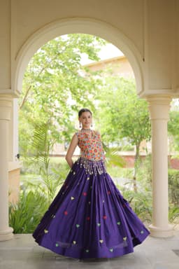 Purple Heart Embroidery Lehenga for Garba & Navratri