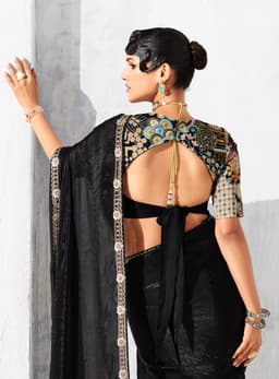 Classic Black Designer Organza Saree for Wedding & Party Wear