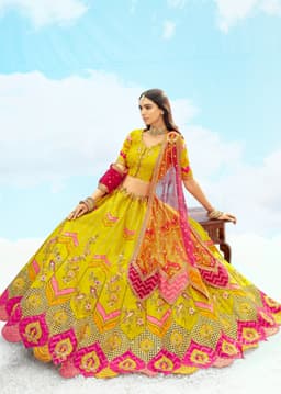 Yellow Silk Lehenga with Embroidery for Wedding Wear