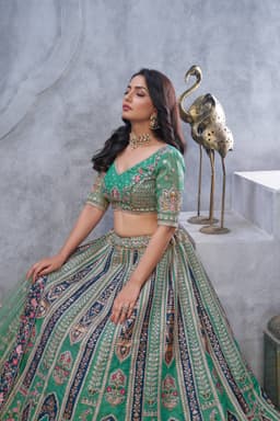 Sea Green Banarasi Silk Wedding Lehenga With Dupatta