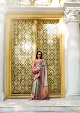 Sage Green Tissue Silk Saree with Zari Weaving