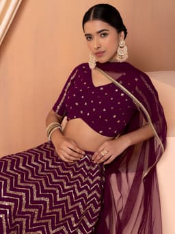 Wine Georgette Zari Sequins Wedding Lehenga