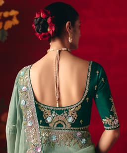 Mint Green Designer Embroidered Saree