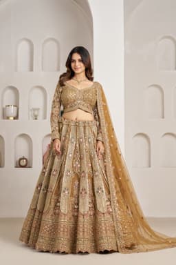Champagne Gold Net Bridal Lehenga with Stone Embroidery