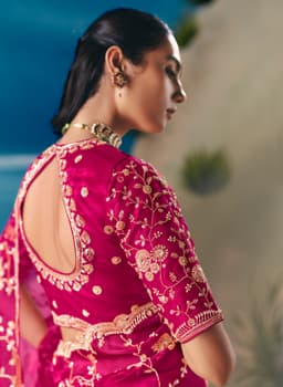 Hot Pink Mehendi & Haldi Wear Satin Organza Saree