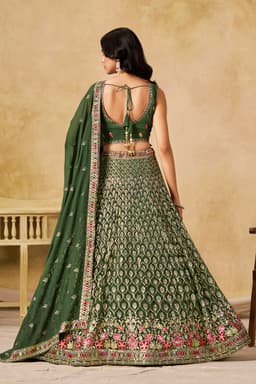 Green Embroidered Georgette Lehenga Choli