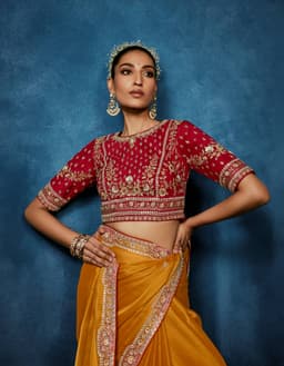 Mustard Yellow Fancy Saree with Wine Embroidered Designer Blouse