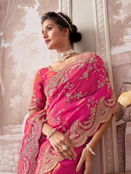 Rani Tissue Zari Bridal Wear Saree