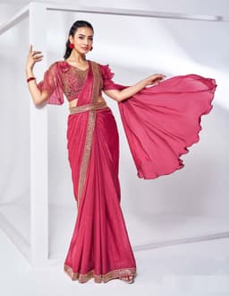 Rani Pink Satin Silk Ready Saree