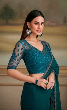 Teal Green Party Wear Shining Georgette Saree