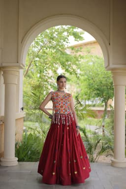 Maroon Heart Embroidery Lehenga for Garba & Navratri