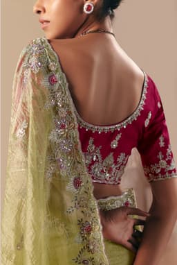 Olive Green Sequins Embroidered Saree