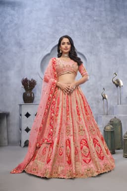 Blush Pink Banarasi Silk Bridal Wedding Lehenga