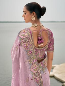 Lavender Viscose Jacquard Embroidered Reception Saree