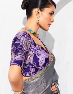 Silver Grey Designer Organza Saree for Wedding & Party Wear