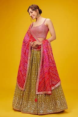 Olive green Indian Lehenga Choli outfit