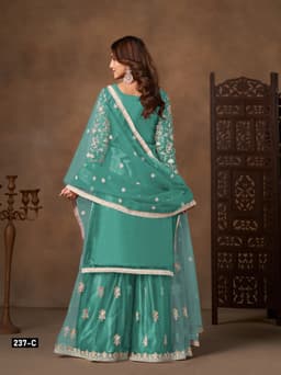 Sea Green Net Palazzo Suit
