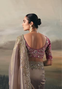 Mauve Grey Tissue Zari Handcrafted Embroidered Saree