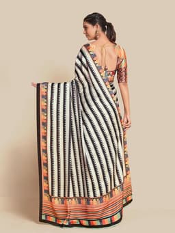 Black & Ivory Striped Designer Saree