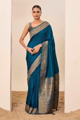 Teal Wedding Dola Silk Saree