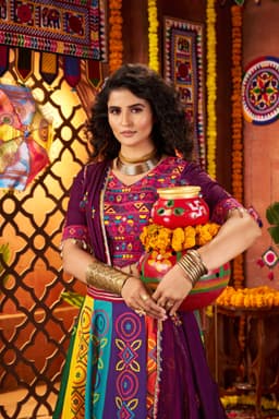 Multicolor Gaji Silk Navratri Lehenga Choli for Garba