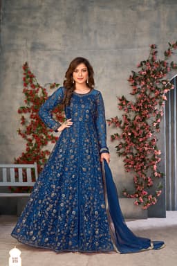 Blue Net Anarkali Suit