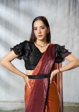 Rust Dual Tone Ready to Wear Satin Saree