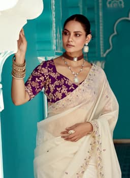 Ivory Tissue Organza Saree | Wedding Elegance