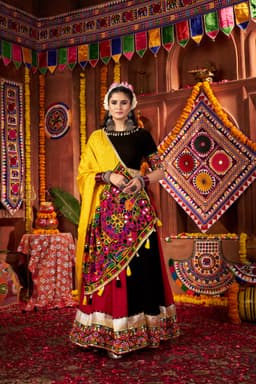 Black Pink Viscose Cotton Navratri Lehenga Choli with Kutchi Work