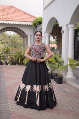 Black Cotton Lehenga with Kutchi Gamthi Blouse
