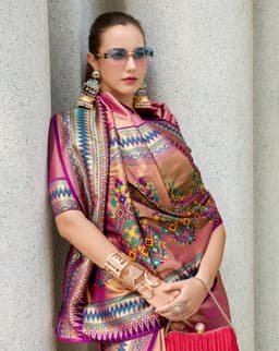 Rose Gold Tissue Silk Saree with Royal Blue Zari Border