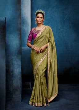 Olive Green Fancy Saree with Embellished Designer Blouse