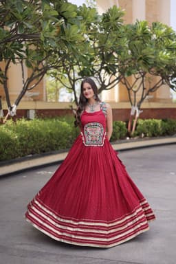 Maroon Rayon Mukesh Lehenga with Gamthi Mirror Blouse