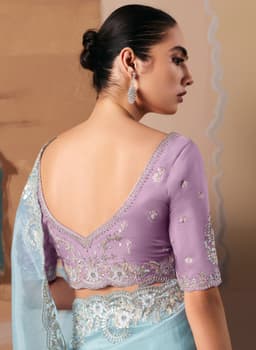 Powder Blue Organza Embroidered Saree