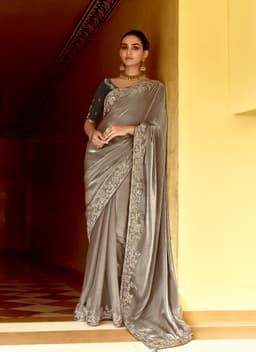 Grey Reception Embroidery Saree