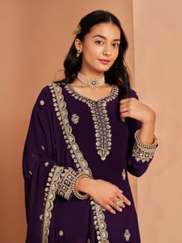 Purple Embroidered Palazzo Suit