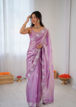 Lavender Festive Wear Fendy Satin Sequence Saree