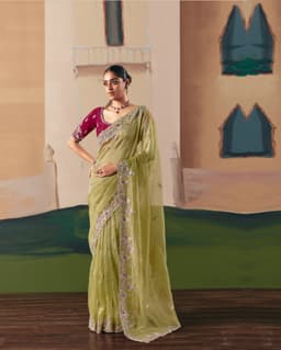 Olive Green Sequins Embroidered Saree