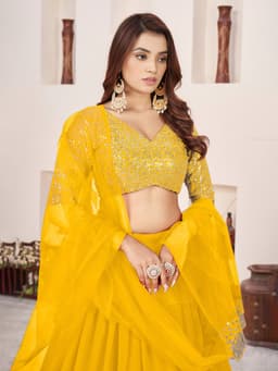 Yellow Georgette Sequins Lehenga
