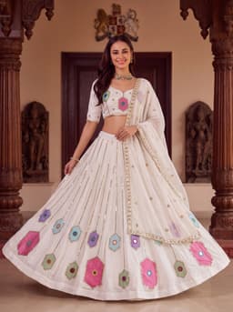 Ivory White Geometric Lehenga Set For Navratri
