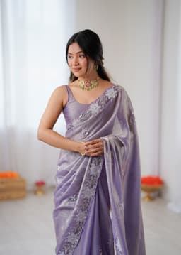 Lavender Festive Wear Fendy Satin Saree