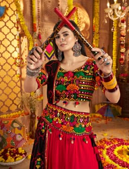 Black Red Viscose Cotton Navratri Lehenga Choli for Garba